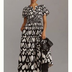 Anthropologie Black and White Maxi Sundress with Flutter Sleeves